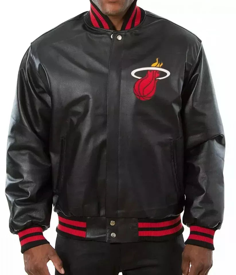 Miami Heat Genuine Leather Letterman Varsity Jacket with Leather Patches