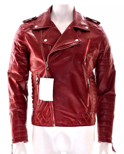 Cafe Racer Men's Leather Jacket Brando Motorcycle Biker Red Sheep Skin Leather