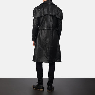 Deux Black Leather Duster Trench Coat