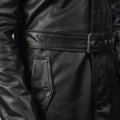 Deux Black Leather Duster Trench Coat