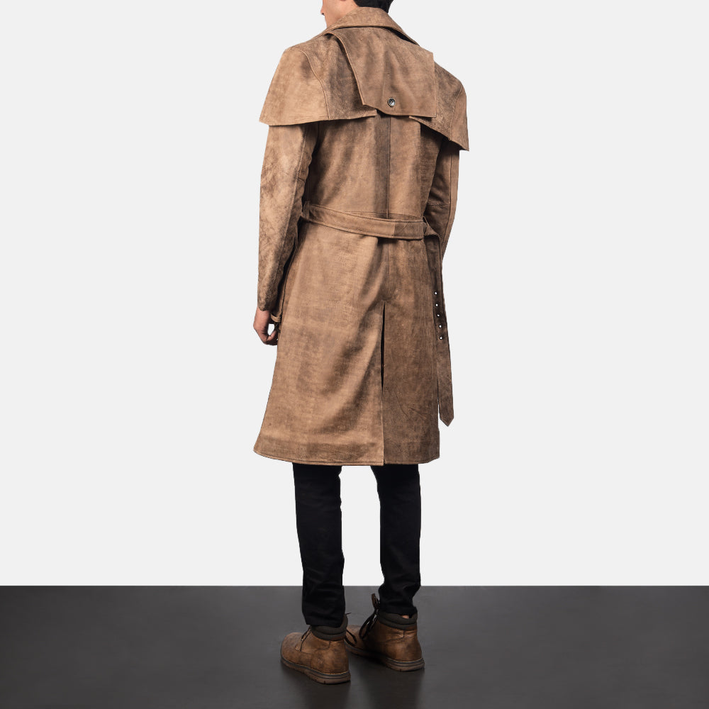 Deux Brown Leather Duster-Trench Coat