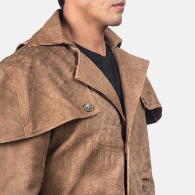 Deux Brown Leather Duster-Trench Coat