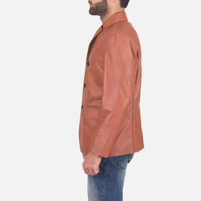 Men James Tan Brown Leather Blazer
