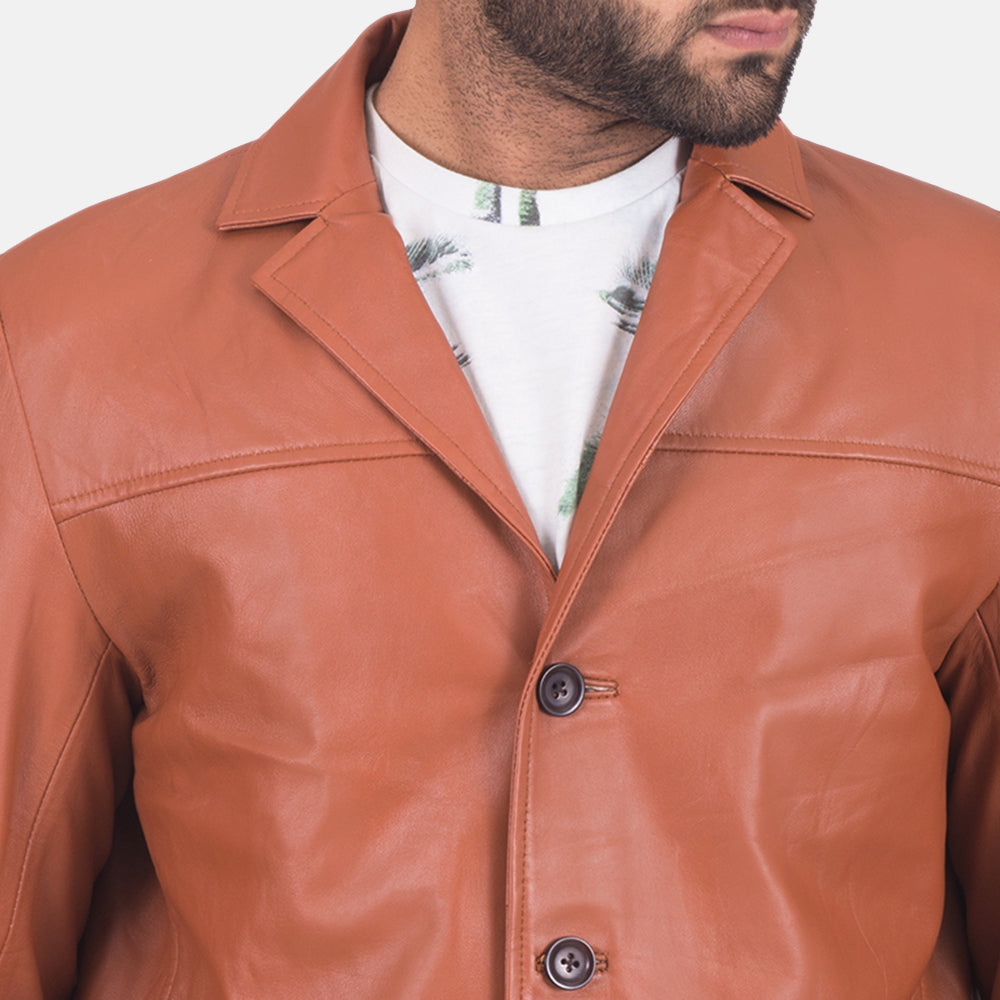 Men James Tan Brown Leather Blazer