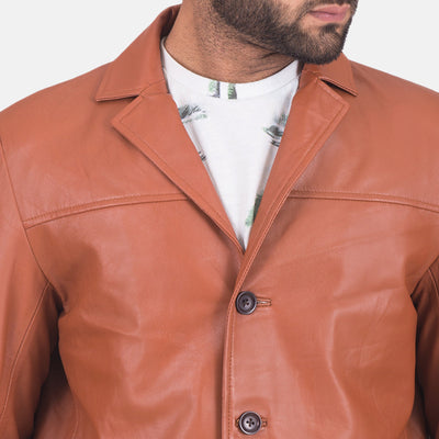 Men James Tan Brown Leather Blazer