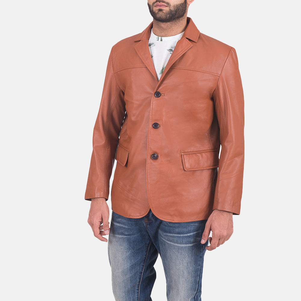Men James Tan Brown Leather Blazer