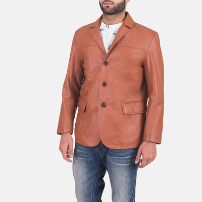 Men James Tan Brown Leather Blazer