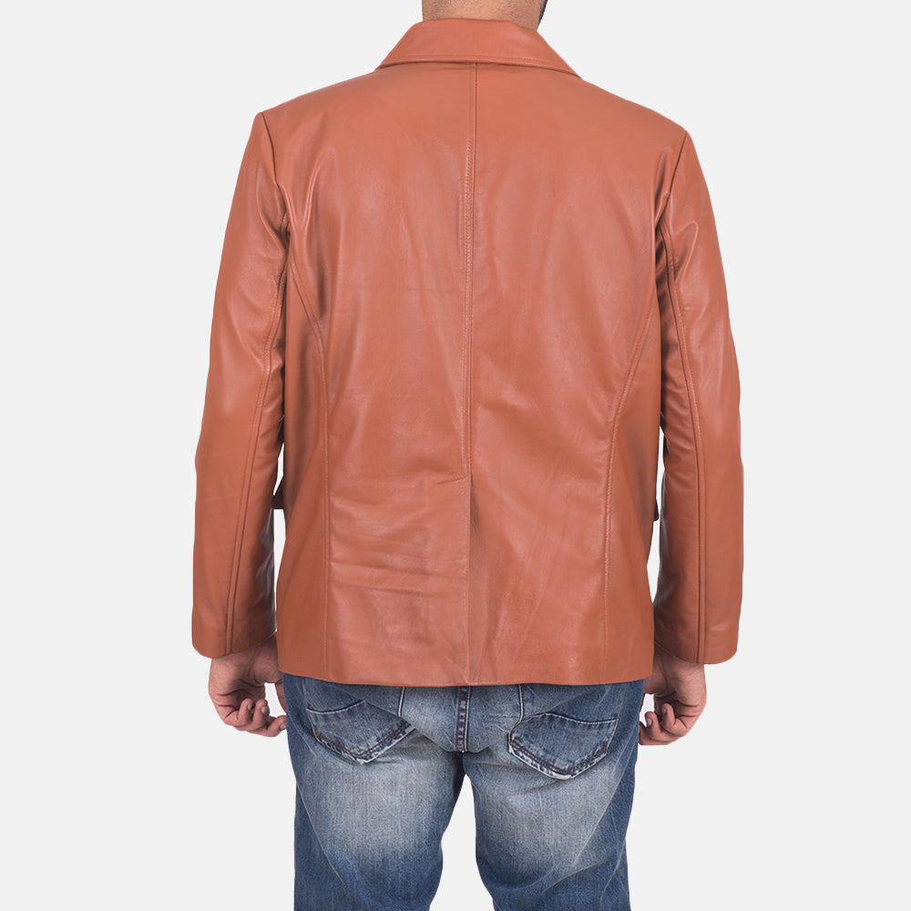 Men James Tan Brown Leather Blazer