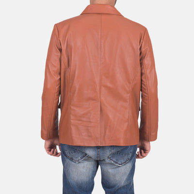 Men James Tan Brown Leather Blazer