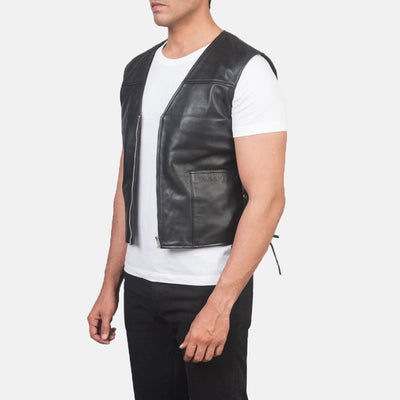 Men Brandon Black Leather Vest