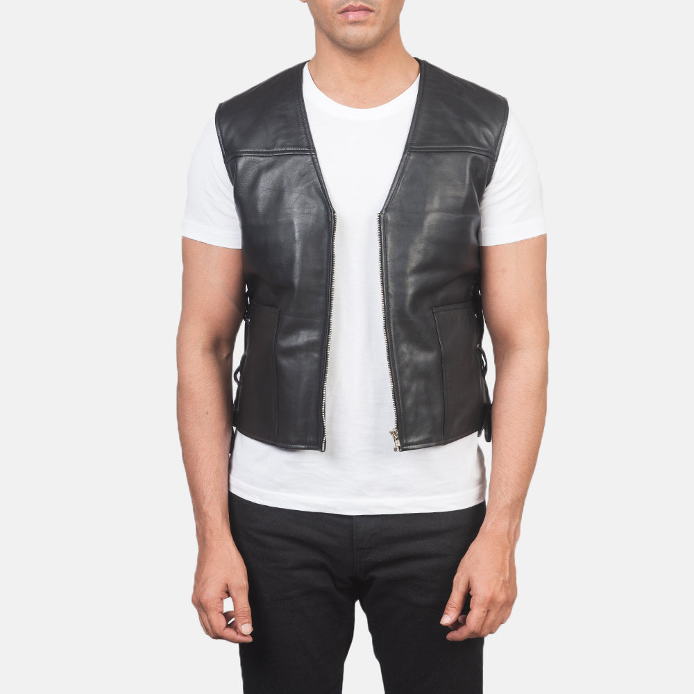 Men Brandon Black Leather Vest