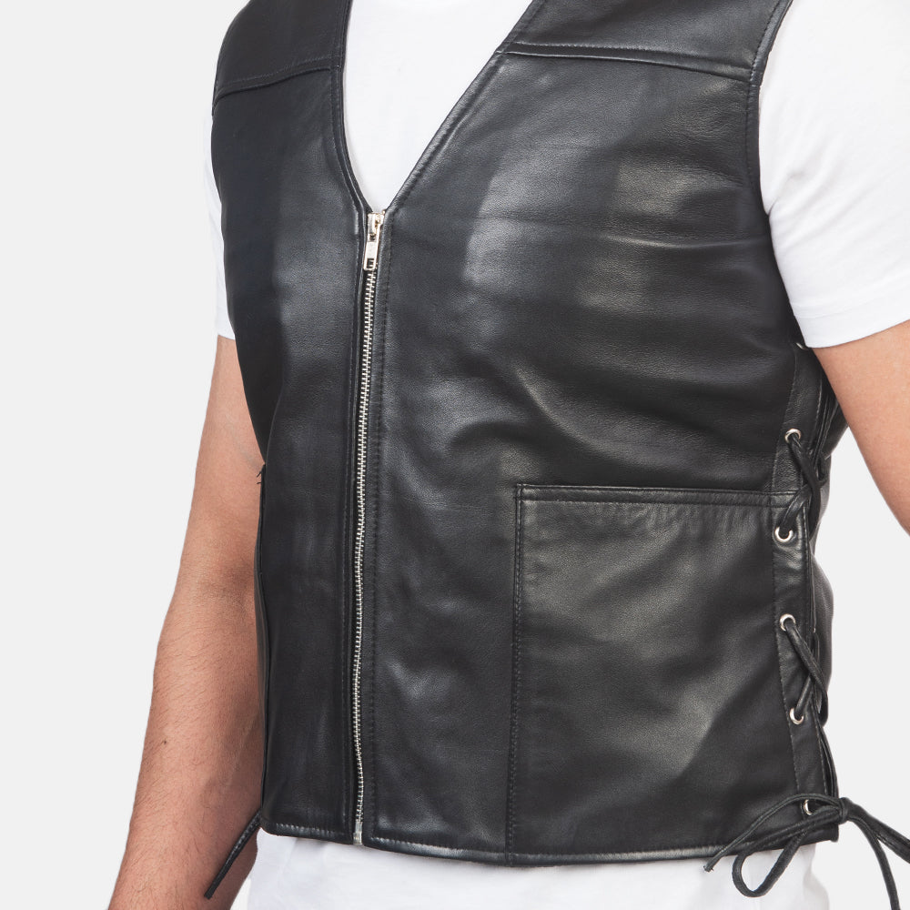 Men Brandon Black Leather Vest
