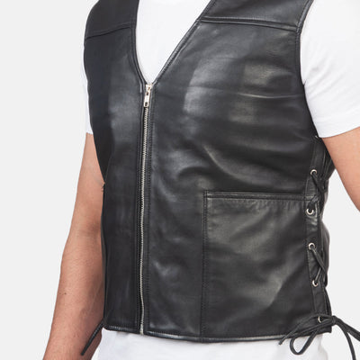 Men Brandon Black Leather Vest