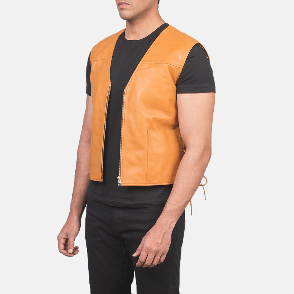 Men Brandon Tan Brown Leather Vest