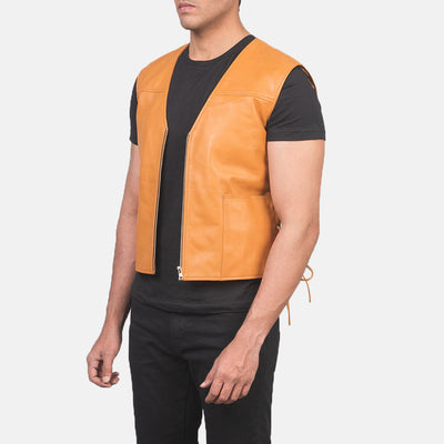 Men Brandon Tan Brown Leather Vest