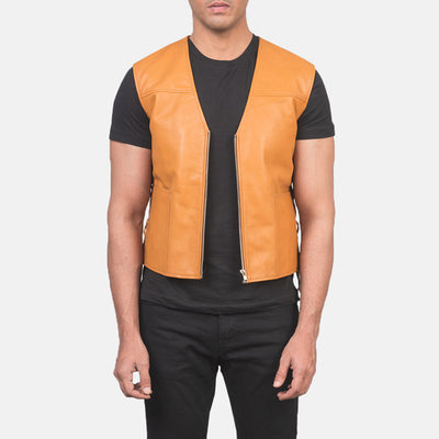Men Brandon Tan Brown Leather Vest