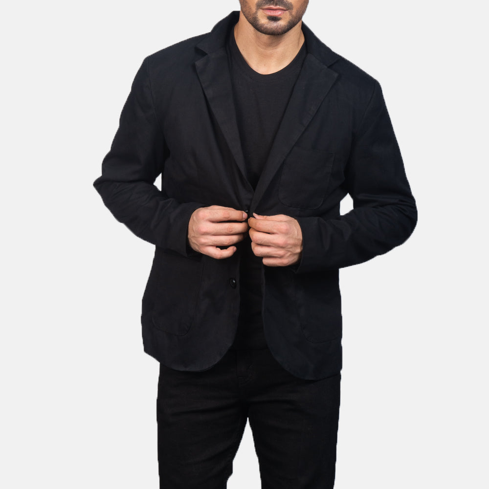 Men Borges Black Leather Blazer
