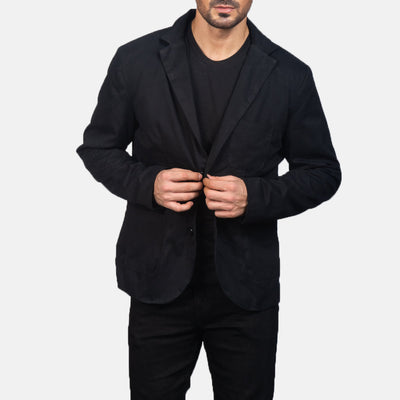 Men Borges Black Leather Blazer