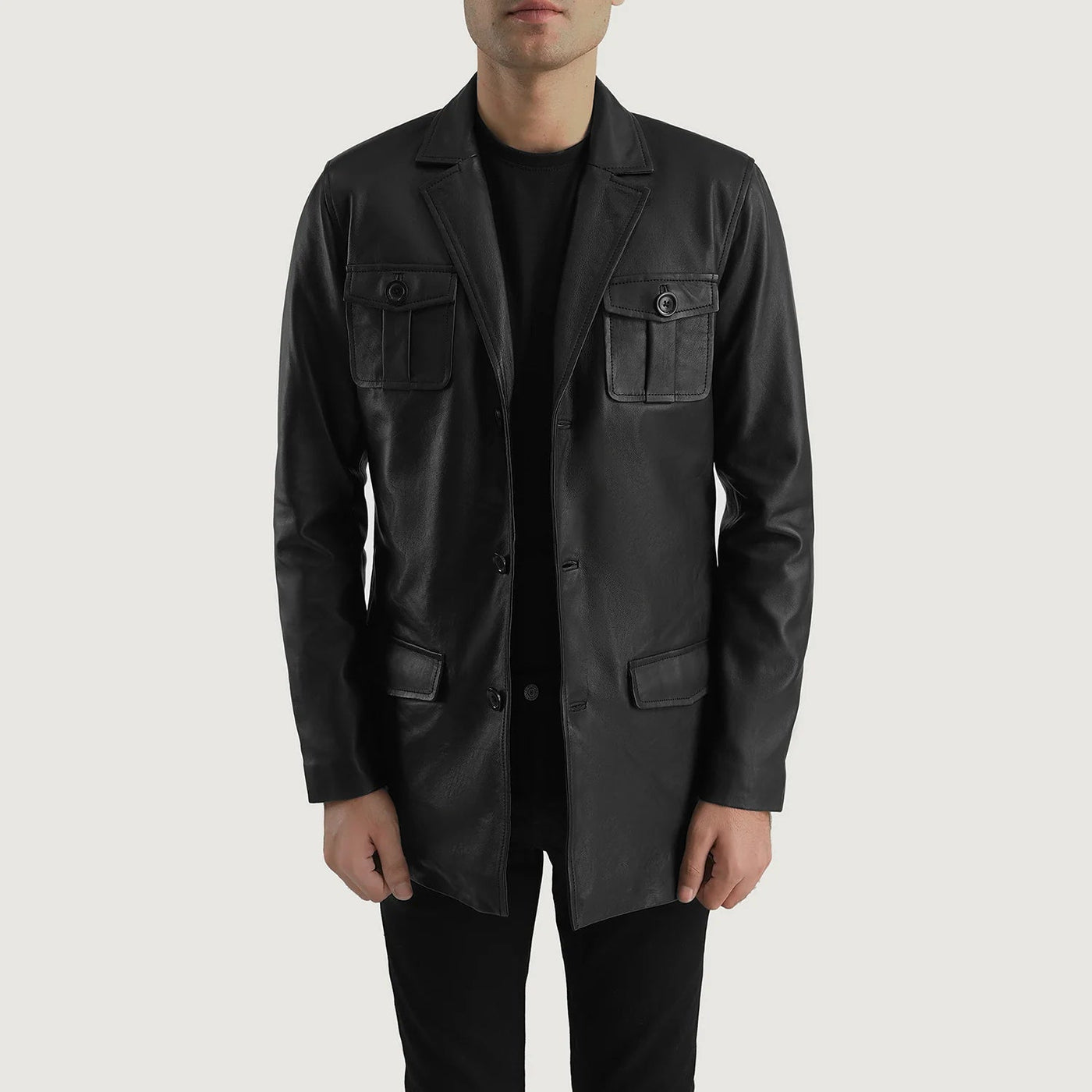 Men Ray Cutler Black Leather Blazer