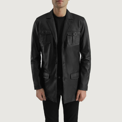 Men Ray Cutler Black Leather Blazer