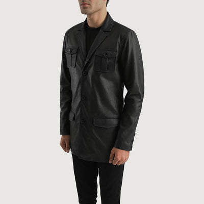 Men Ray Cutler Black Leather Blazer