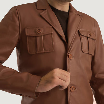 Men Ray Cutler Brown Leather Blazer