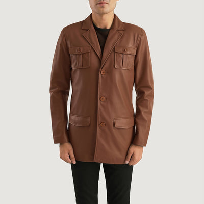 Men Ray Cutler Brown Leather Blazer