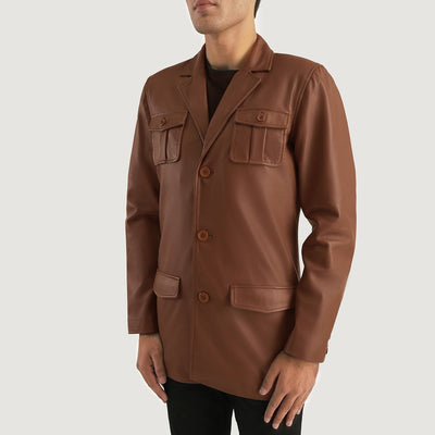 Men Ray Cutler Brown Leather Blazer