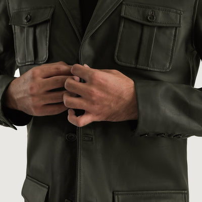 Men Ray Cutler Green Leather Blazer