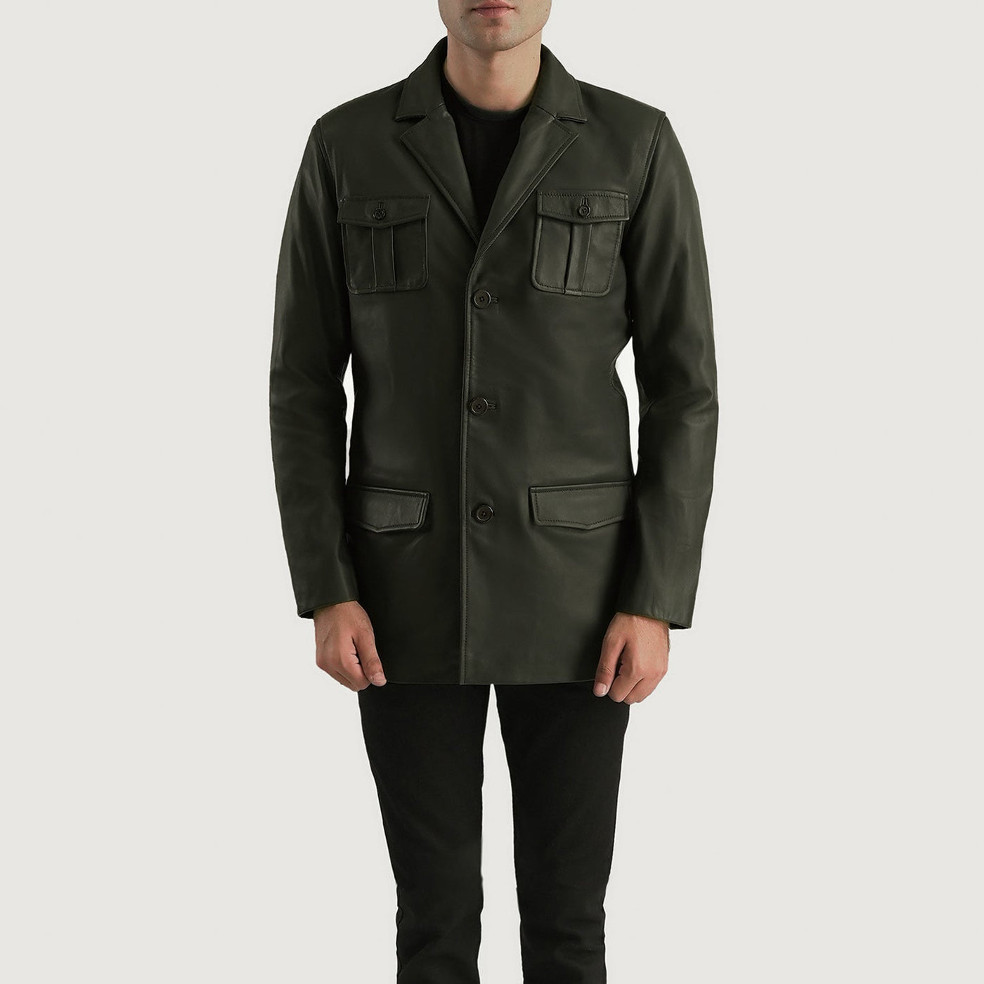 Men Ray Cutler Green Leather Blazer