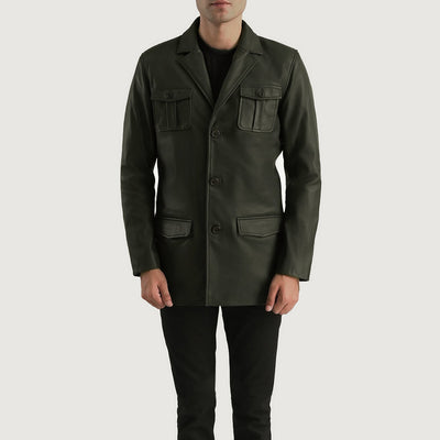 Men Ray Cutler Green Leather Blazer