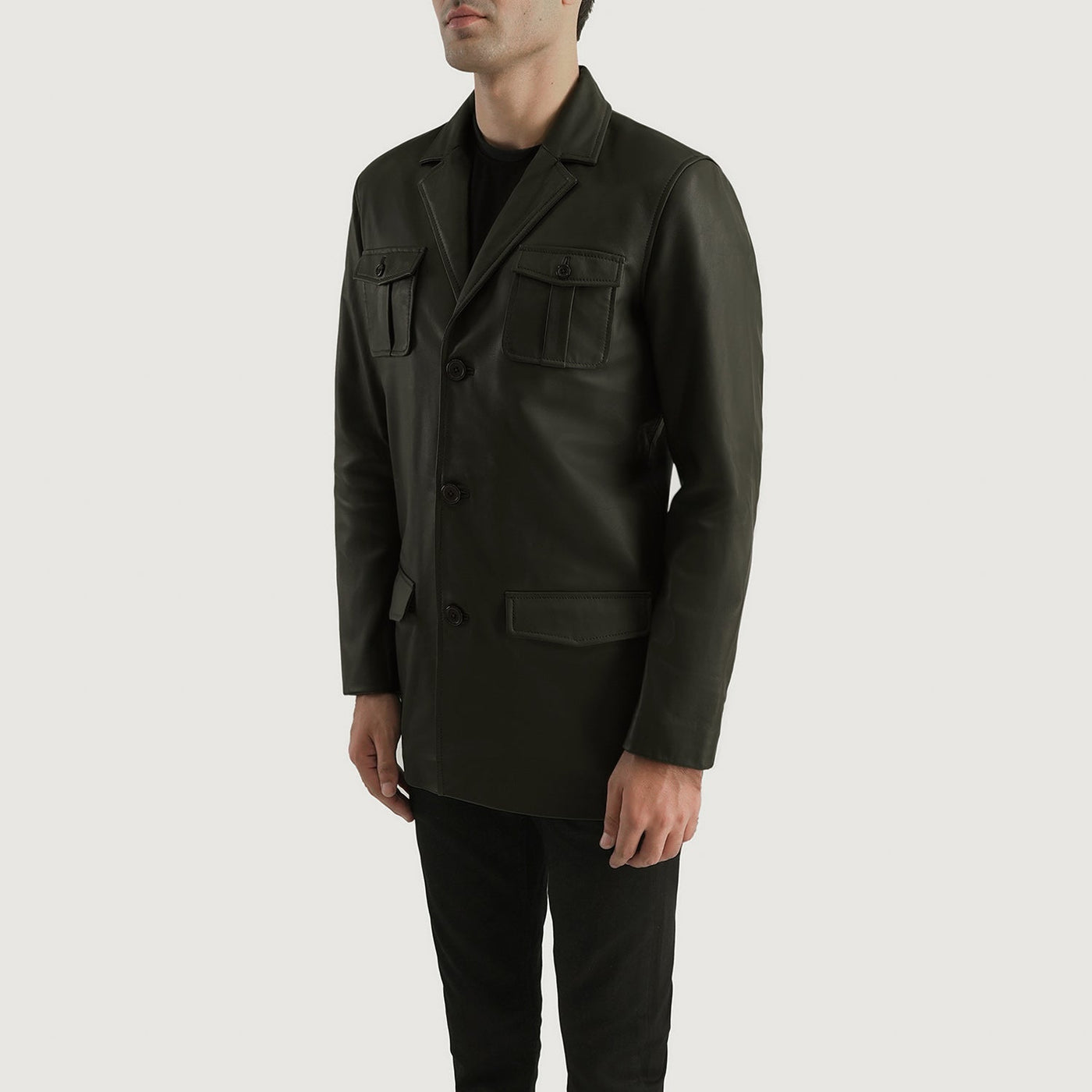 Men Ray Cutler Green Leather Blazer