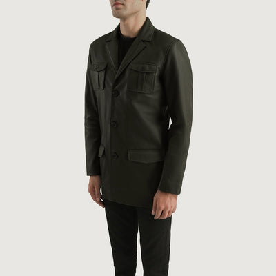Men Ray Cutler Green Leather Blazer