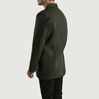 Men Ray Cutler Green Leather Blazer