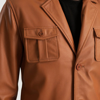 Men Ray Cutler Tan Brown Leather Blazer