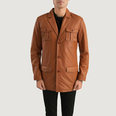 Men Ray Cutler Tan Brown Leather Blazer