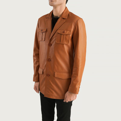 Men Ray Cutler Tan Brown Leather Blazer