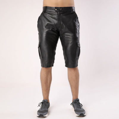 Real Leather Cargo Shorts Black