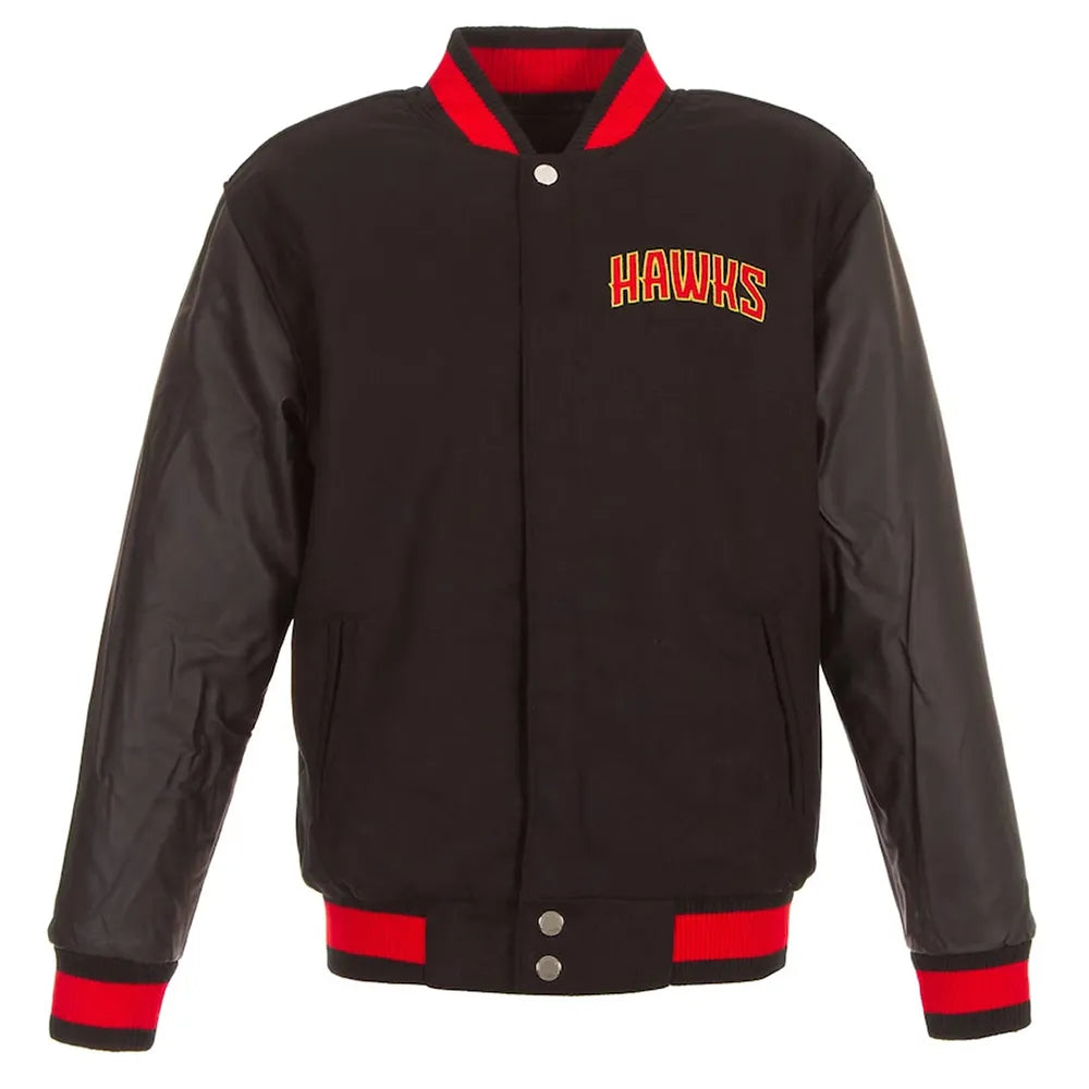 Atlanta Hawks Varsity Black WoolLeather Jacket - NBA