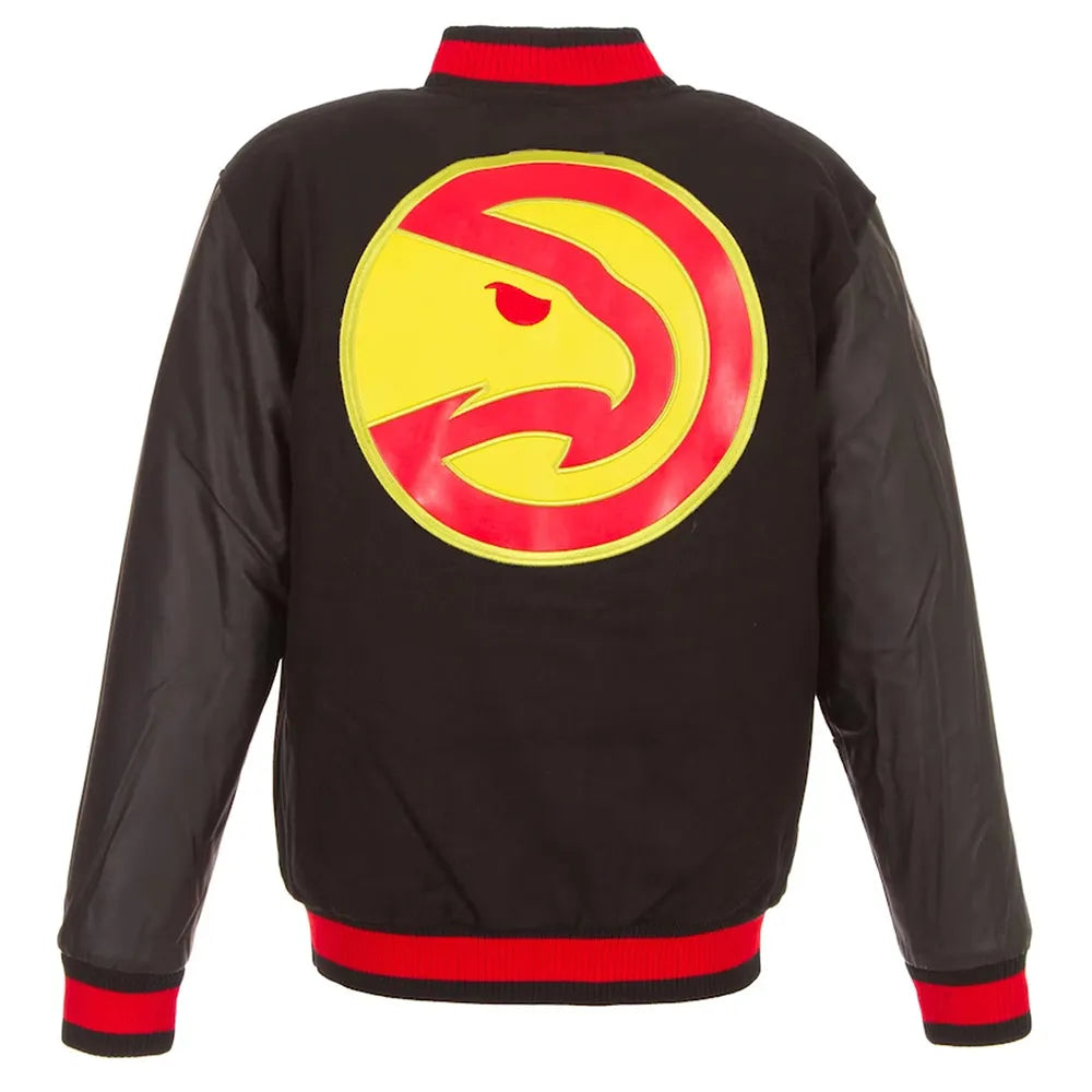 Atlanta Hawks Varsity Black WoolLeather Jacket - NBA