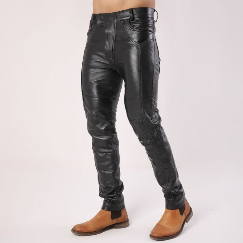 Men Sheep Leather Pants With Flap Closure