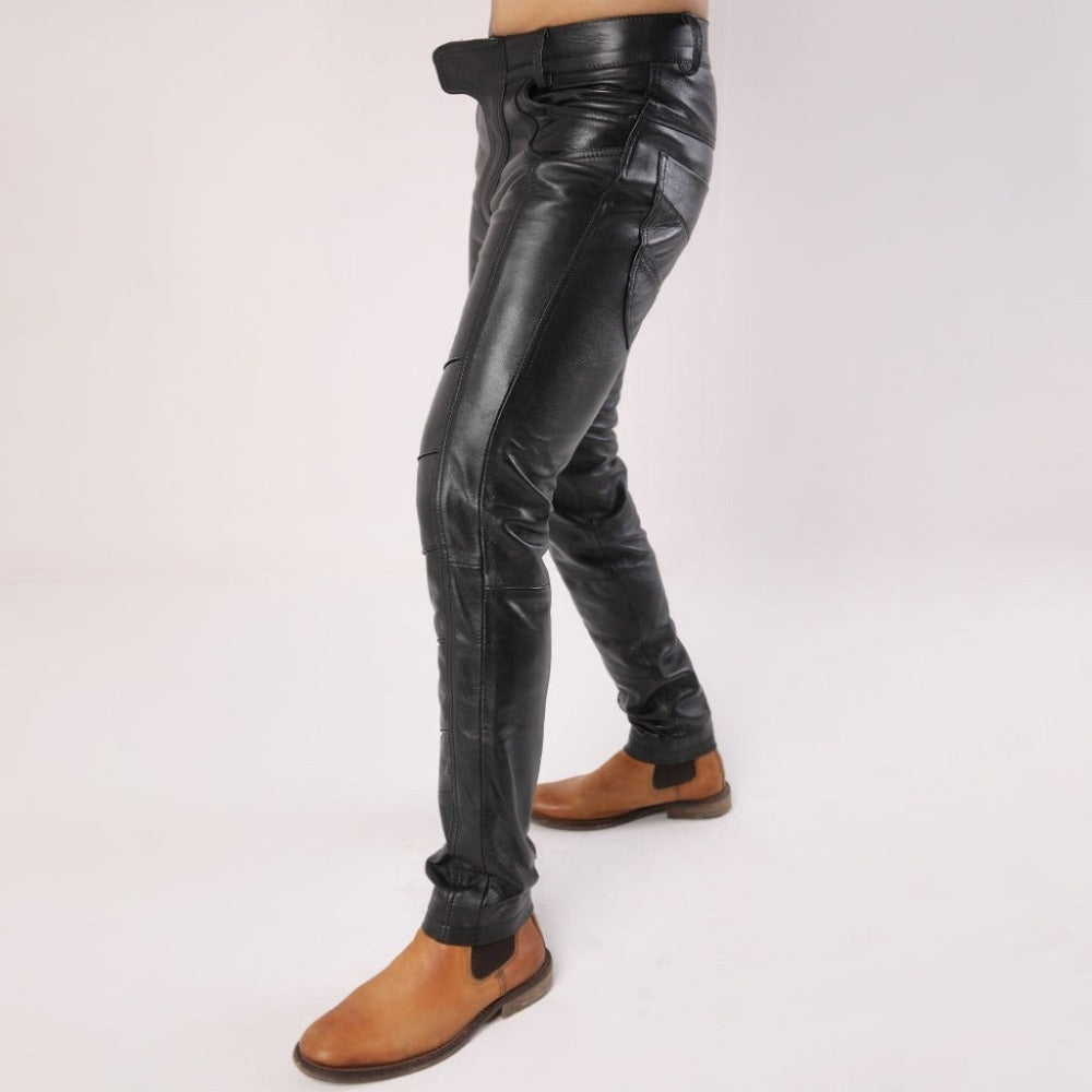 Men Sheep Leather Pants With Flap Closure