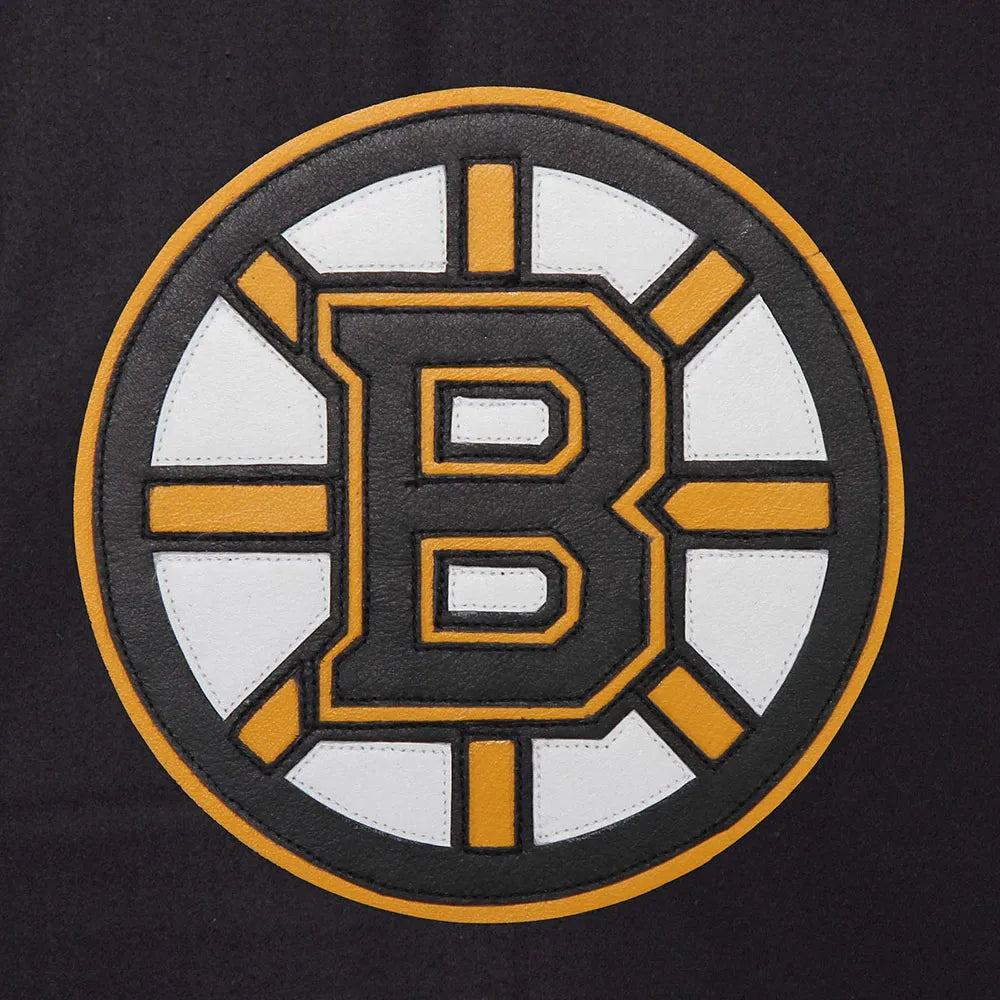 Men Boston Bruins Black Wool & Leather Sleeves Varsity Jacket - NHL
