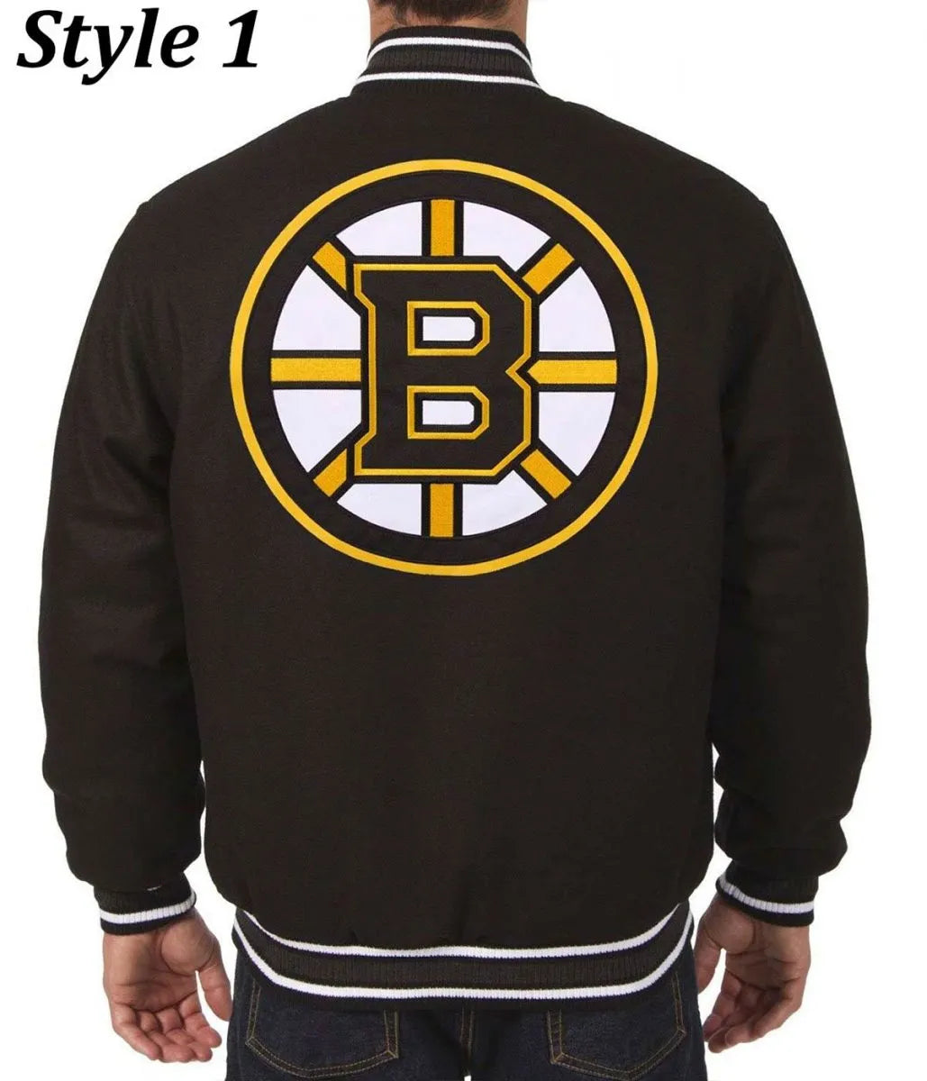 Men Boston Bruins Black Wool Varsity Jacket - NHL