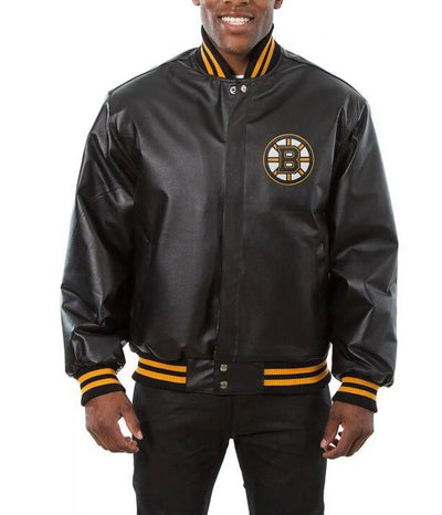 Men Boston Bruins Black Leather Jacket - NHL