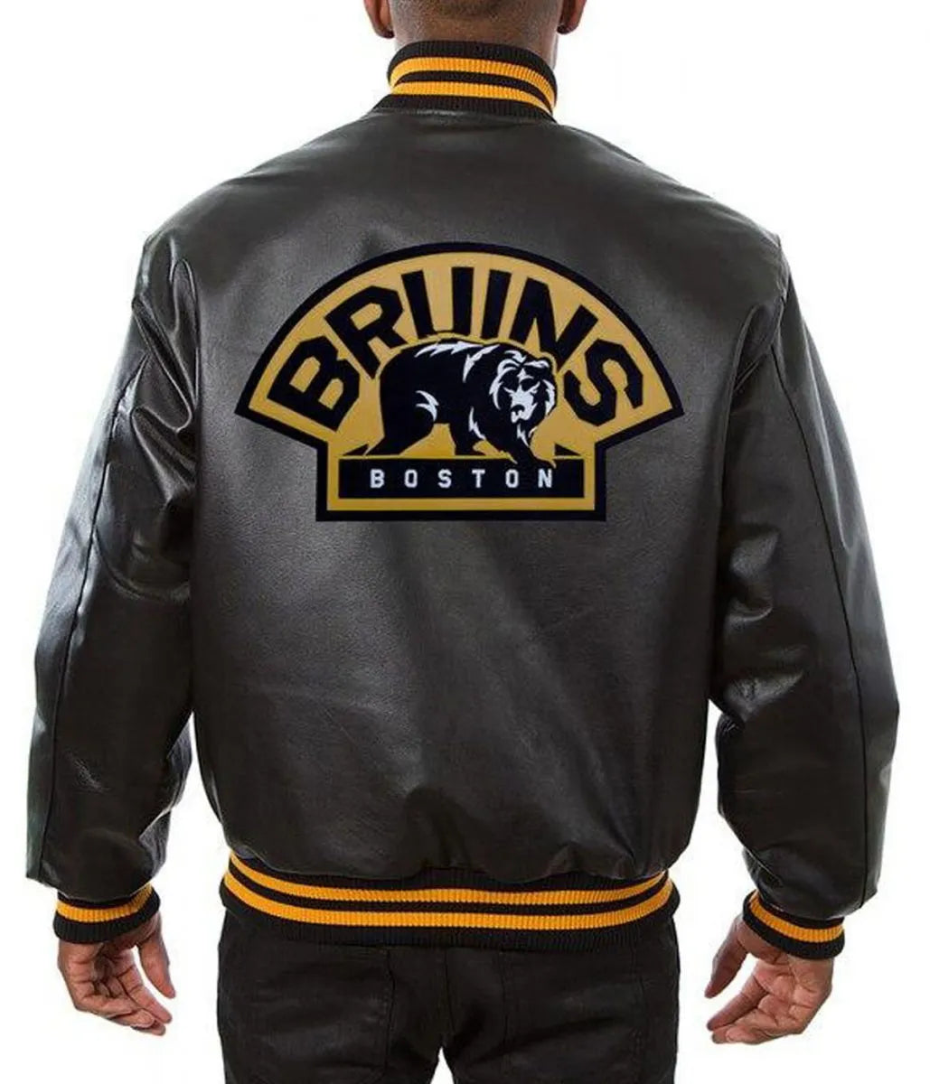 Men Boston Bruins Black Leather Jacket - NHL