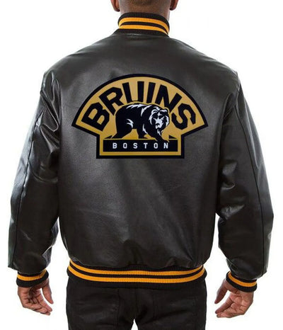Men Boston Bruins Black Leather Jacket - NHL