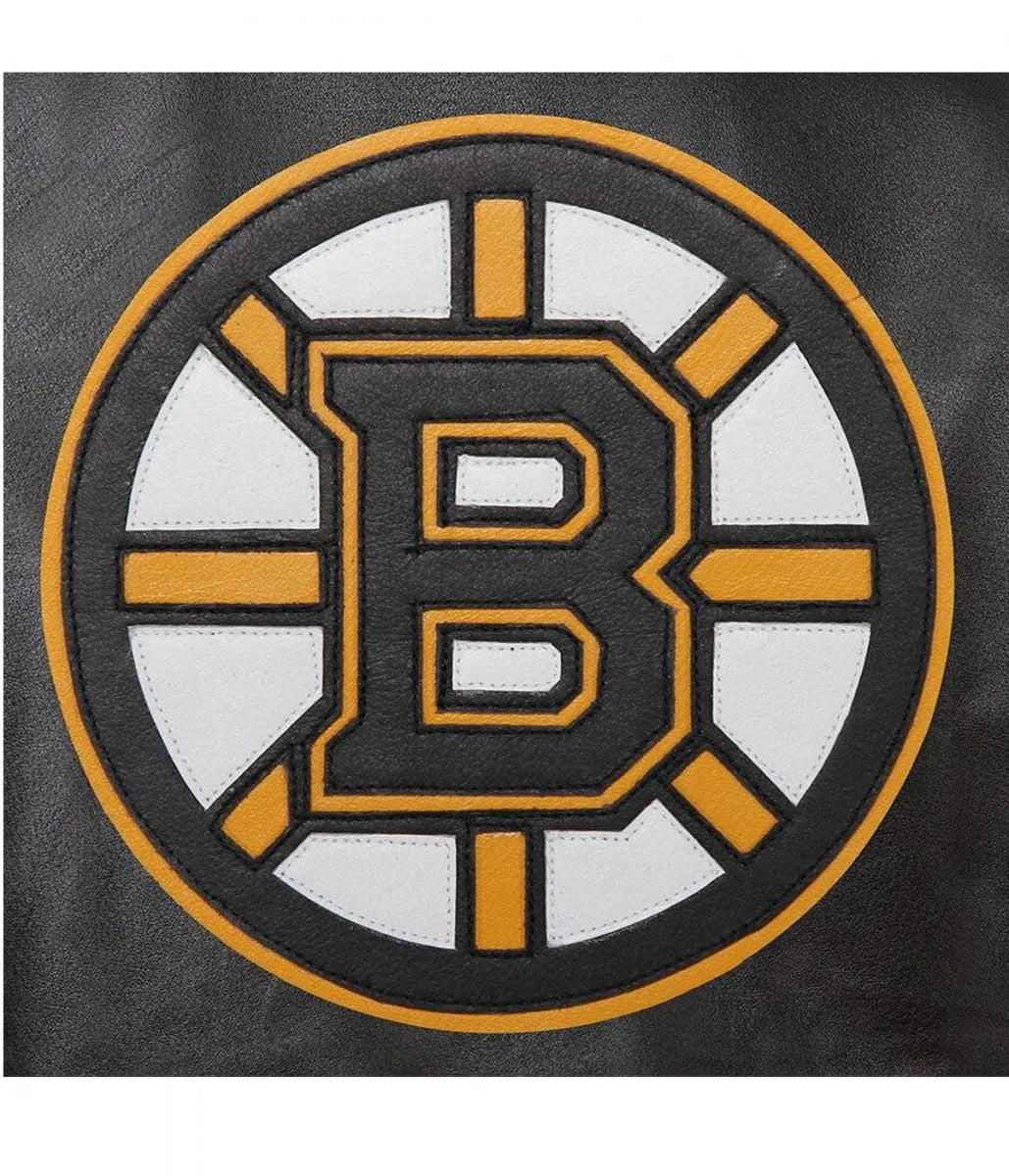 Men Boston Bruins Black Leather Jacket - NHL