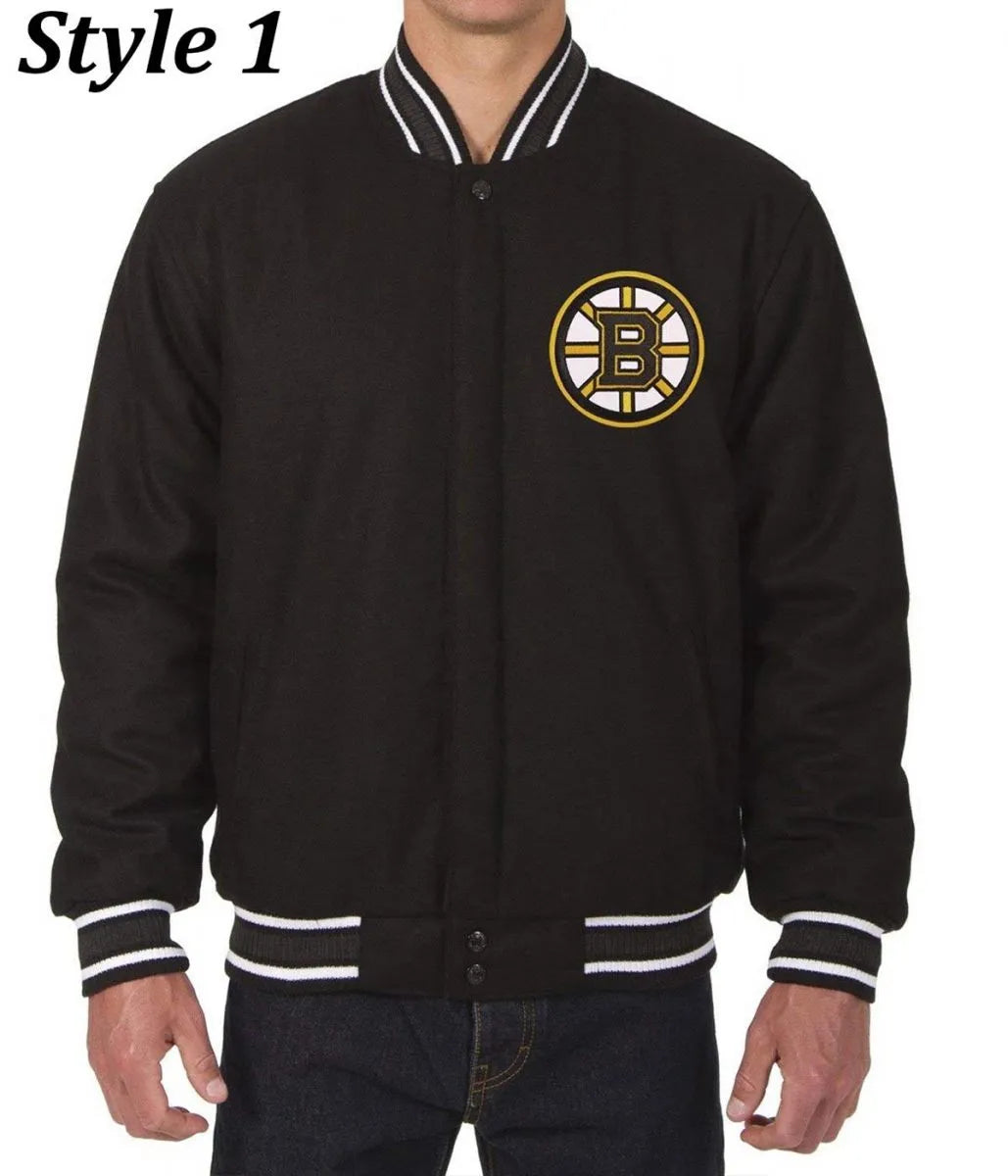 Men Boston Bruins Black Wool Varsity Jacket - NHL