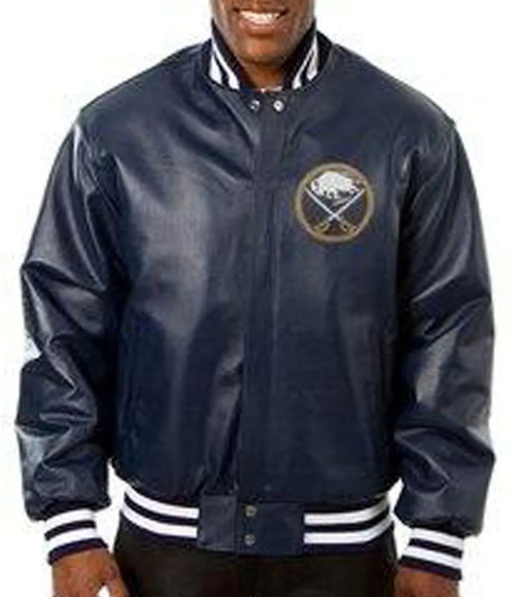 Men Buffalo Sabres Navy Blue Leather Jacket - NHL